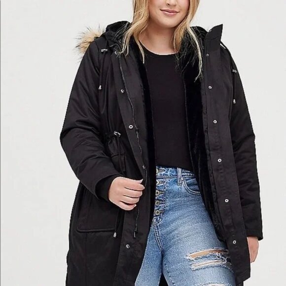 Torrid 3 in 1 Parka Coat Full Zip Hooded Black Womens Size 4 - Picture 9 of 10